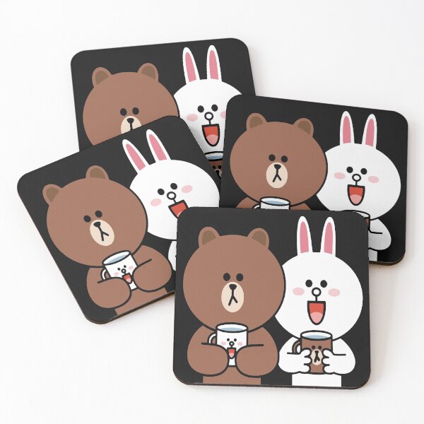 Cute brown bear cony bunny rabbit lovers Coasters (Set of 4)