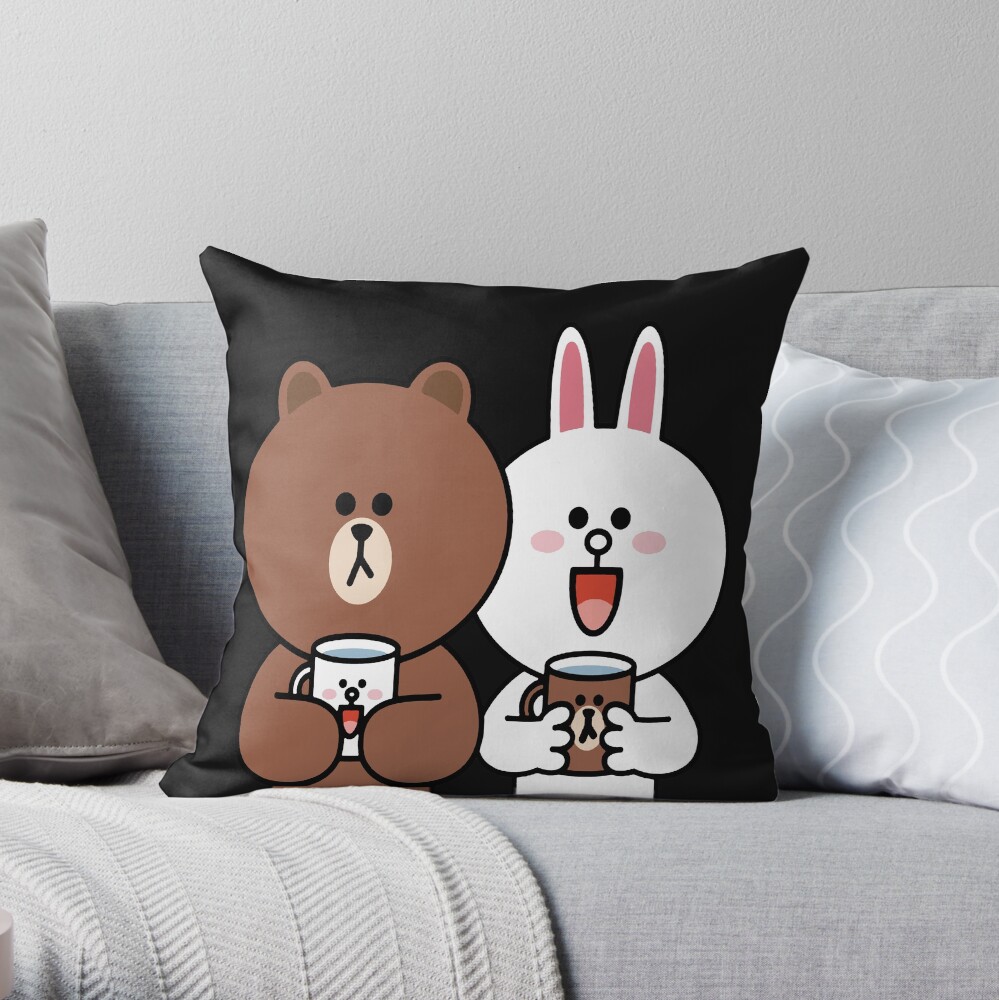 Cute brown bear cony bunny rabbit lovers Throw Pillow