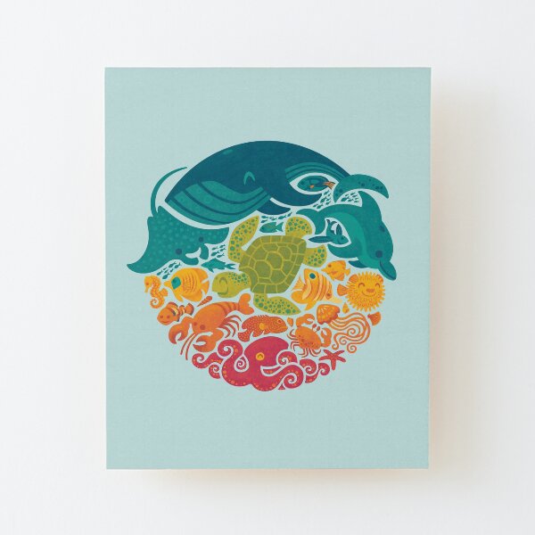 Aquatic Rainbow (light blue) Wood Mounted Print