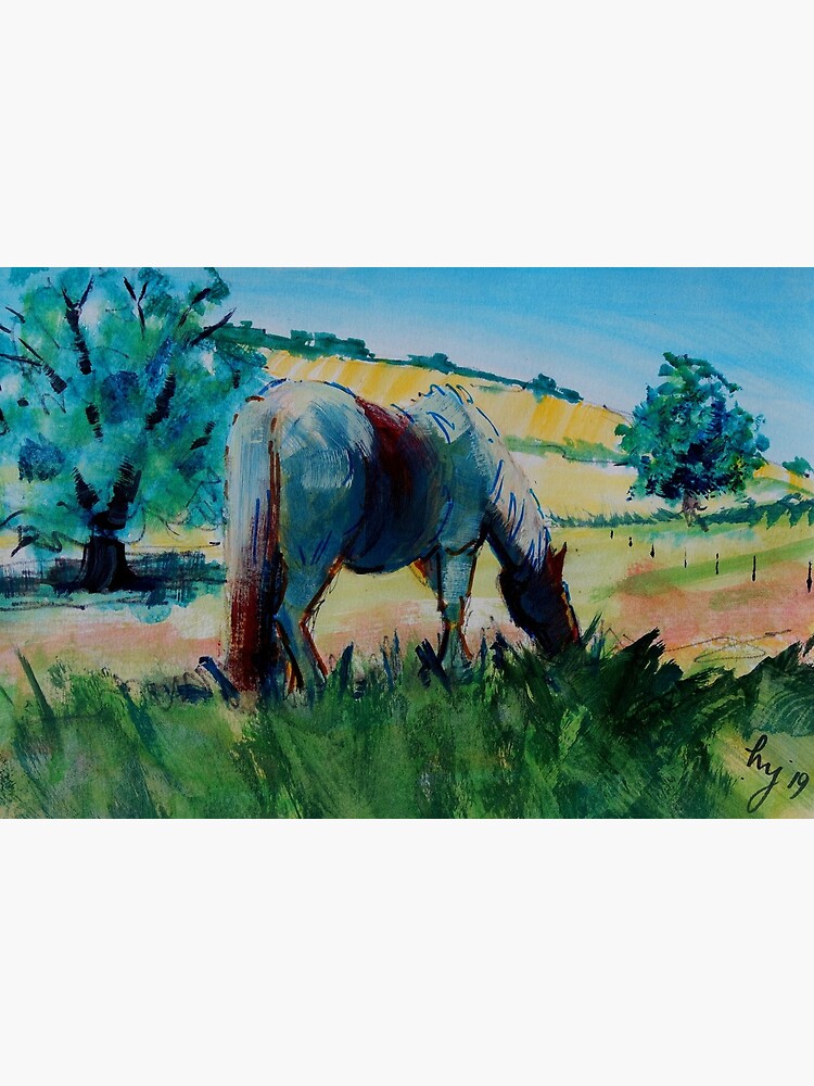 Pinto horse in Devon summer landscape en plein air painting Art Board Print