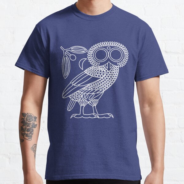 Owl of Athena [White Outline + Wreath and Crescent] Classic T-Shirt
