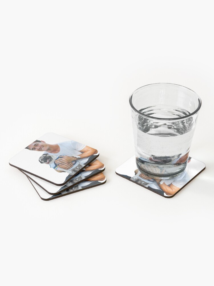 Alternate view of Tyler C. with Dog - Cutout Coasters (Set of 4)