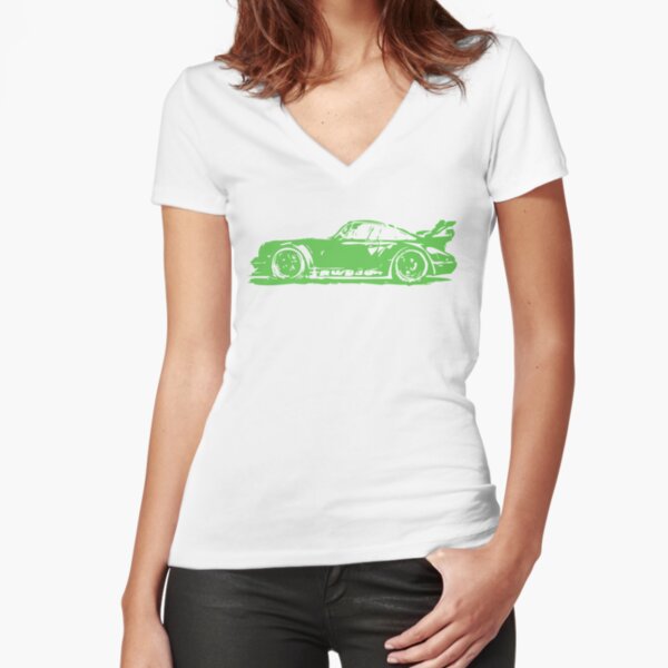 Green Porsche 911 Fitted V-Neck T-Shirt