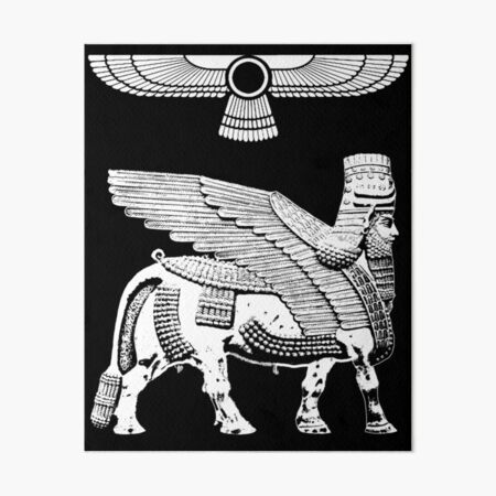 Assyrian Winged Lamassu Bull and Ashur Winged Sun Disc