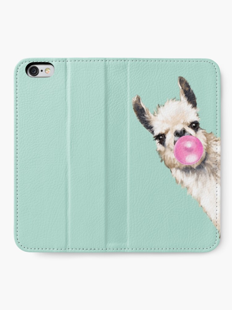 Alternate view of Bubble Gum Sneaky Llama in Green iPhone Wallet