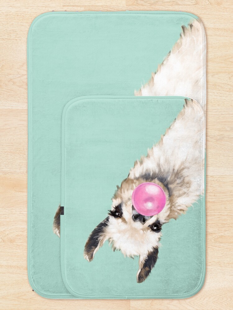 Alternate view of Bubble Gum Sneaky Llama in Green Bath Mat