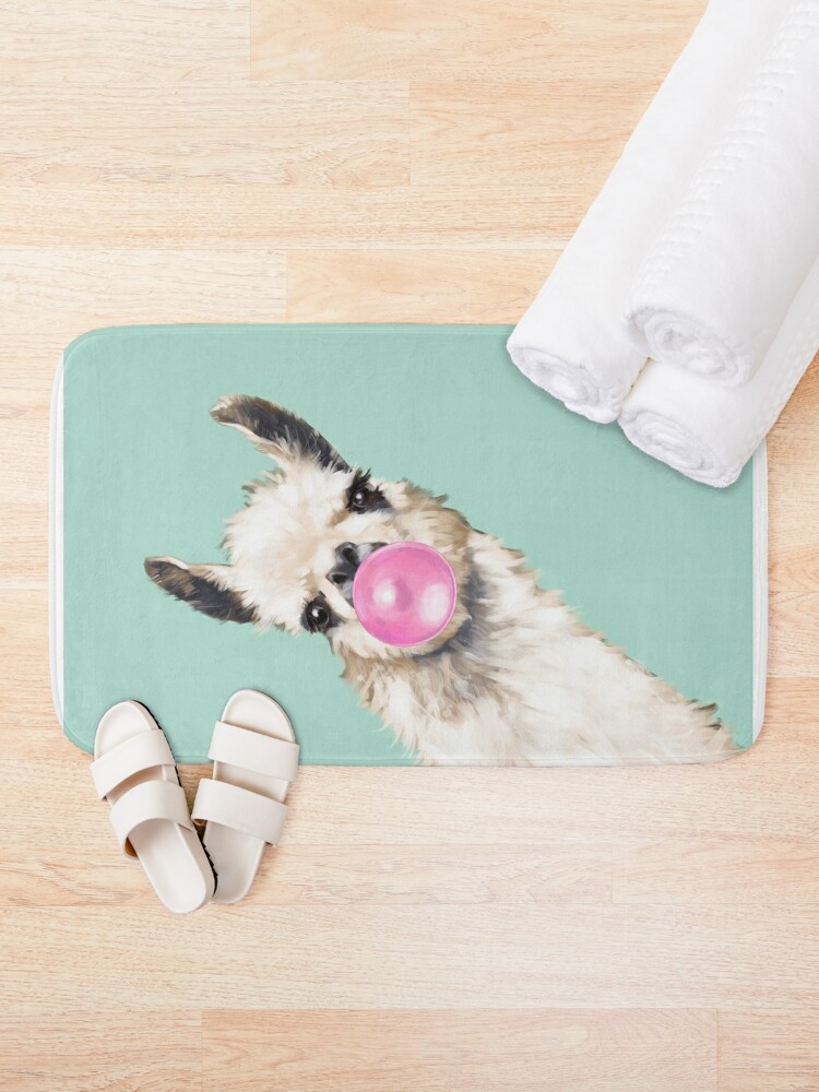 Disover Bubble Gum Sneaky Llama in Green | Bath Mat