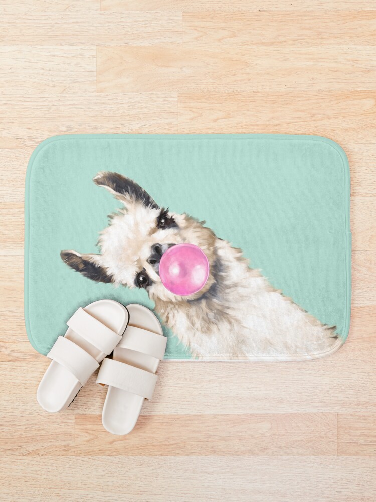 Alternate view of Bubble Gum Sneaky Llama in Green Bath Mat