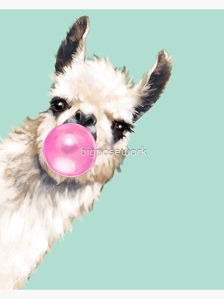 Disover Bubble Gum Sneaky Llama in Green Premium Matte Vertical Poster