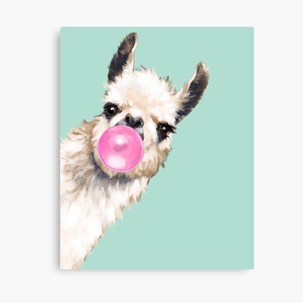 Bubble Gum Sneaky Llama in Green Canvas Print