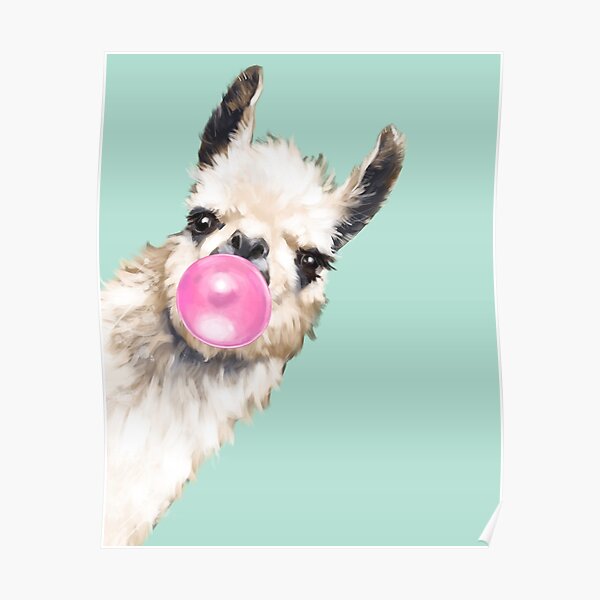 Bubble Gum Sneaky Llama in Green Poster