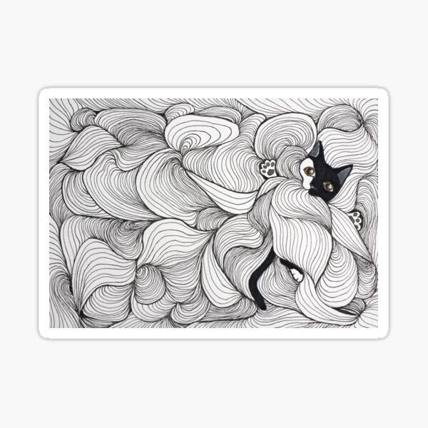 Cat plays with the lines Sticker