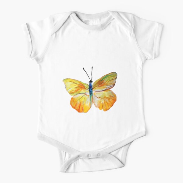 Yellow Butterfly Watercolor art Short Sleeve Baby One-Piece