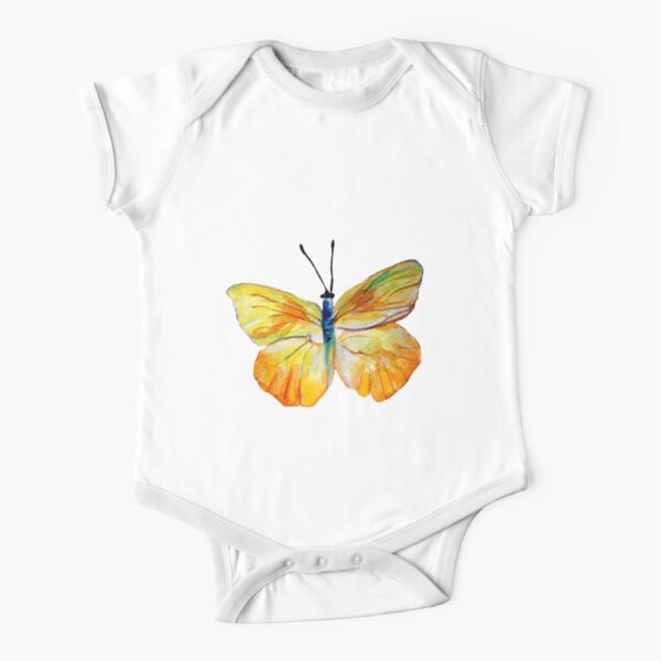 Yellow Butterfly Watercolor art  Short Sleeve Baby One-Piece