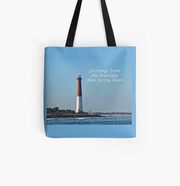 Greetings From the Beautiful New Jersey Shore - Barnegat Lighthouse All Over Print Tote Bag
