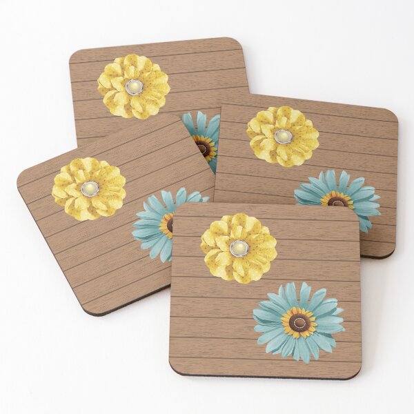 Item preview, Yellow and Turquoise Blue Flowers on Wood texture designed and sold by PLLDesigns.