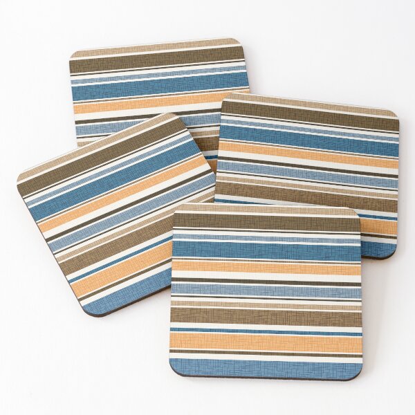 Item preview, Horizontal Stripes in Blue, Golden Saffron, Brown, Khaki, Ivory designed and sold by Elsy's Art.