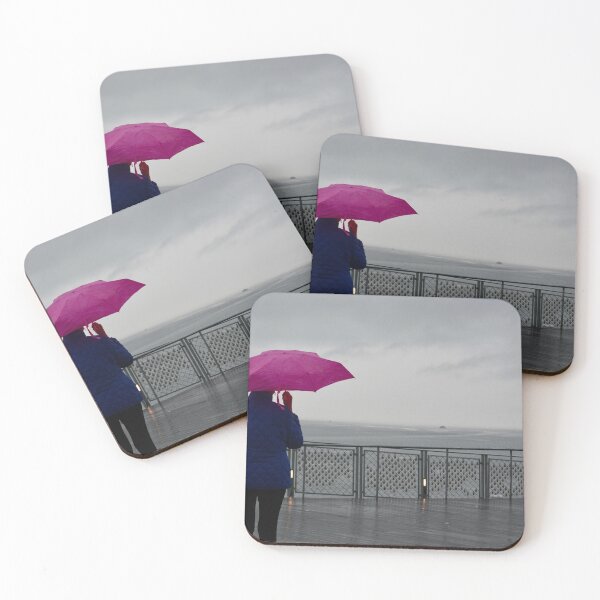 Item preview, Woman with Pink Umbrella in Grey Weather designed and sold by Lien Titus.