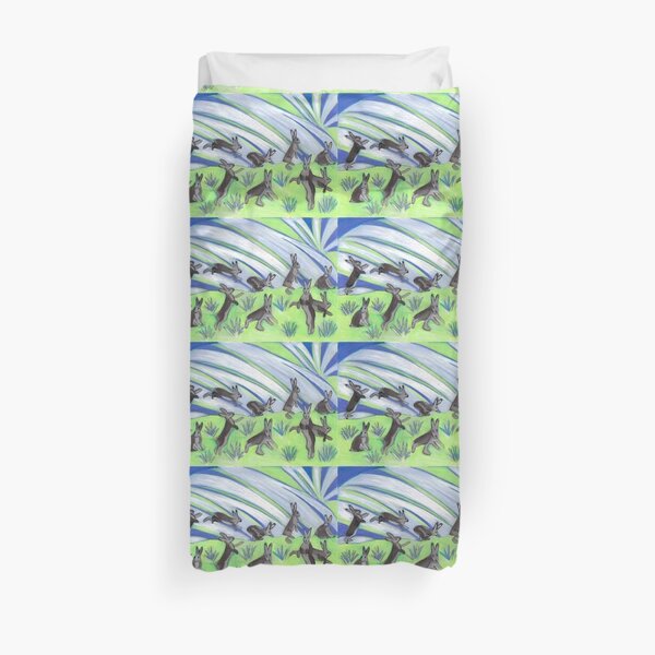 Ten Leaping Hares Duvet Cover