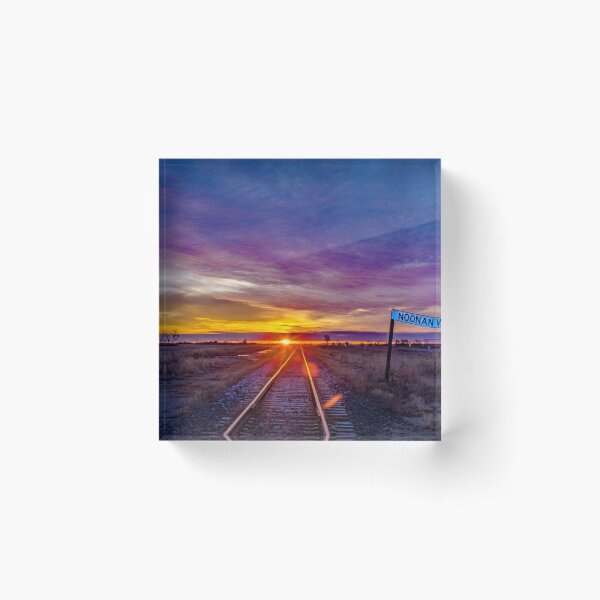 Railroad Tracks and Old Noonan Sign Acrylic Block