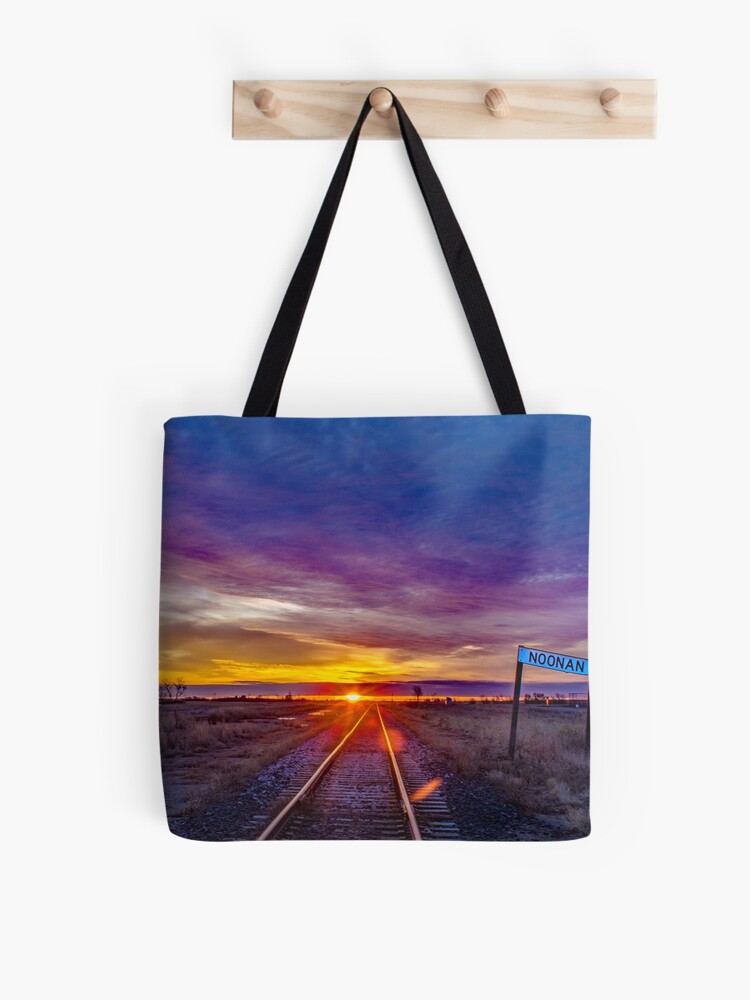 Thumbnail 1 of 2, Tote Bag, Railroad Tracks and Old Noonan Sign designed and sold by Jerry Walter.