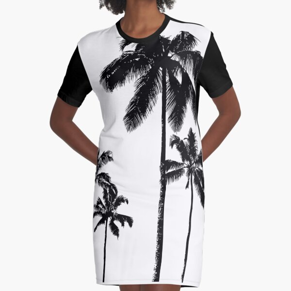 Tropical palms in monochrome Graphic T-Shirt Dress