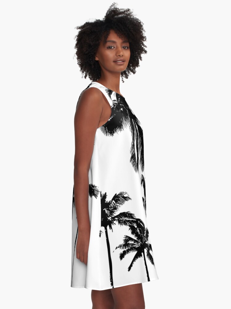 Alternate view of Tropical palms in monochrome A-Line Dress