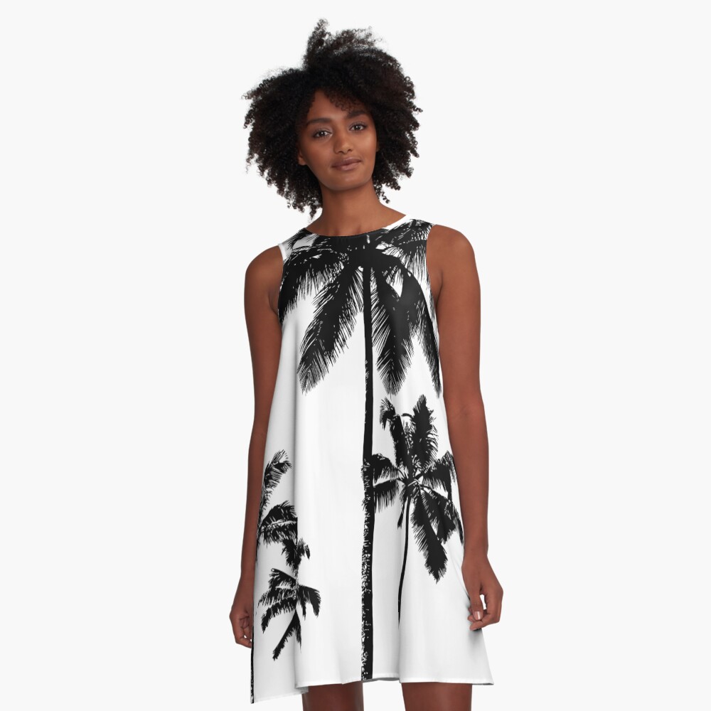 Tropical palms in monochrome A-Line Dress