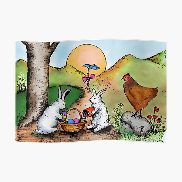 Easter Basket Vintage Illustration Poster