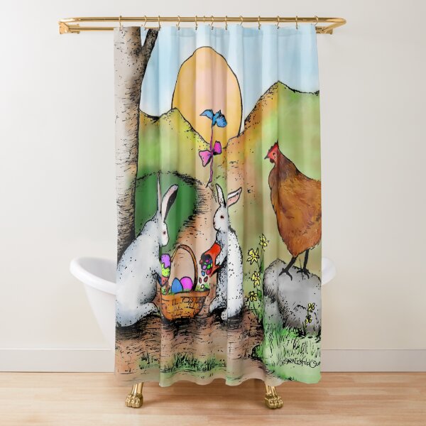 Easter Basket Vintage Illustration Shower Curtain
