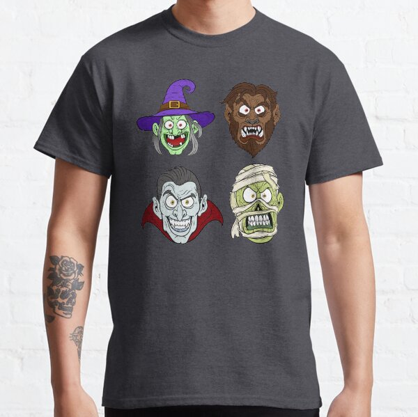 Witch Werewolf Vampire Mummy Monster Halloween Faces Classic T-Shirt