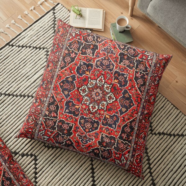Tufted carpet / loop pile / Bakhtiari Rug | Antique Persian Bakhtiari Carpet wool  Floor Pillow
