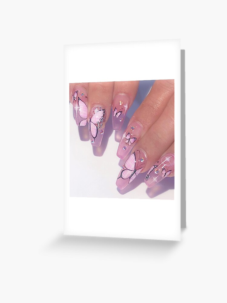 Pink Butterfly Nails Greeting Card For Sale By Cinlali Redbubble