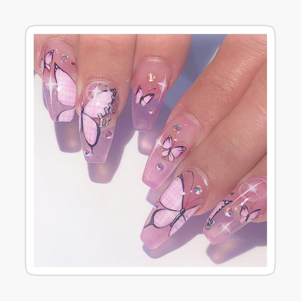 Pink butterfly nails 