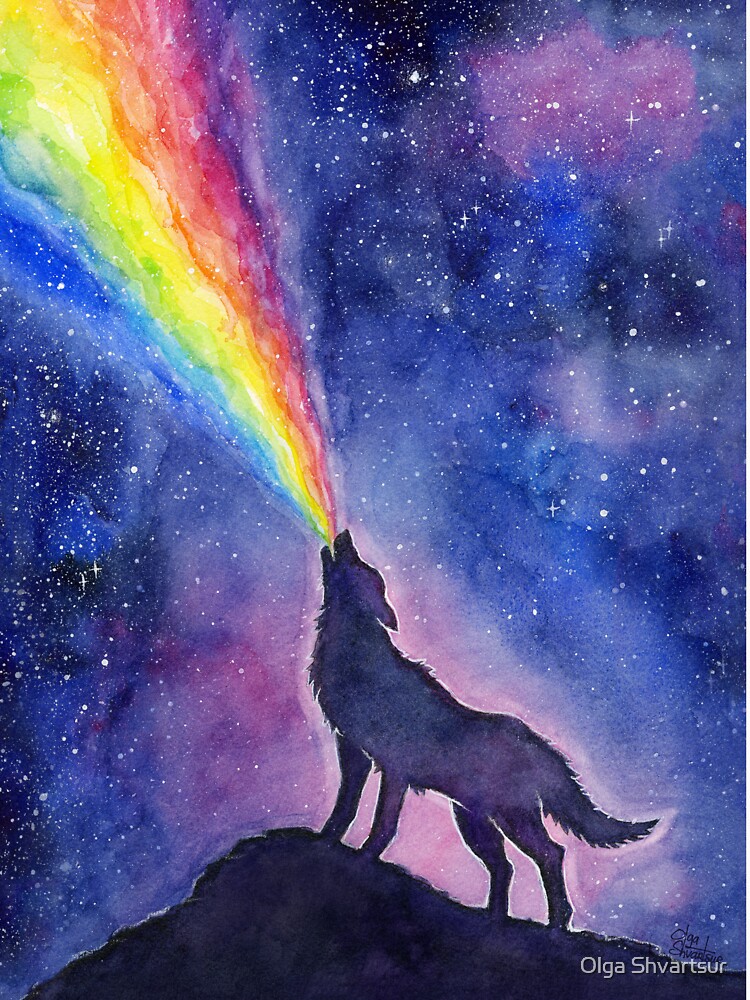 Wolf Howling Rainbow in Space