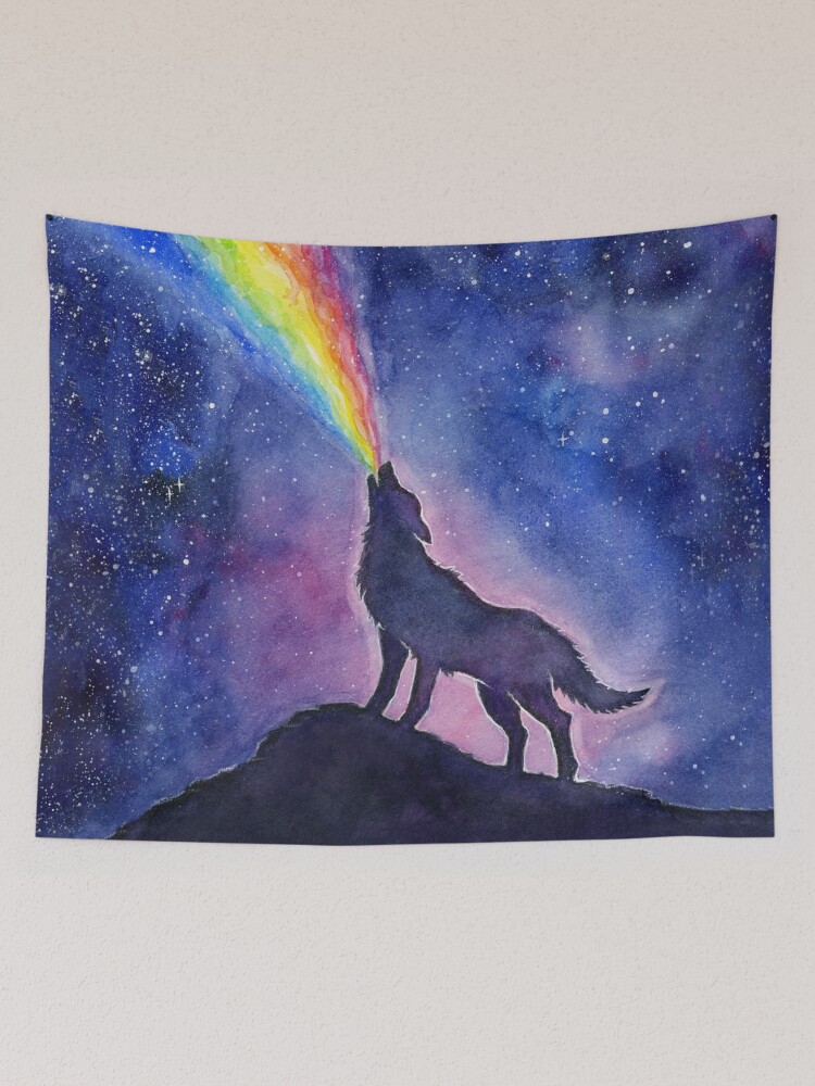 Wolf Howling Rainbow in Space