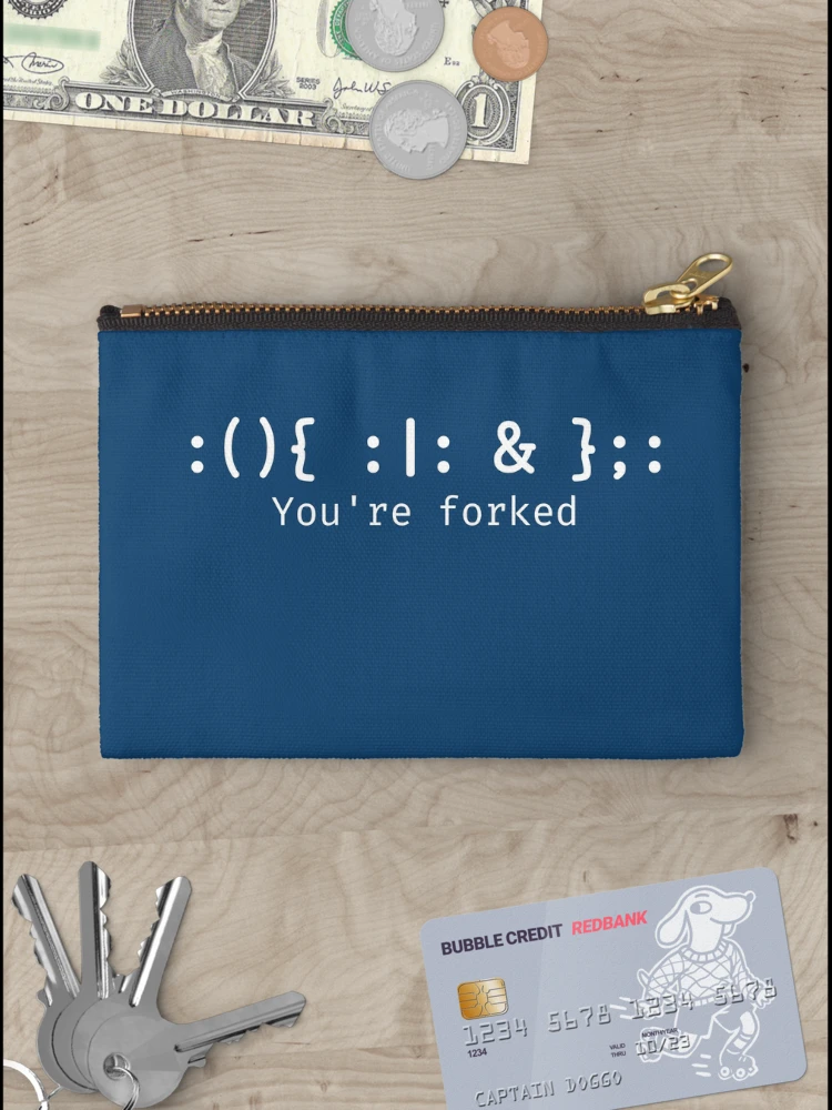 Thumbnail 3 of 4, Zipper Pouch, Fork Bomb Bash Shell Cryptic Command for Linux admin designed and sold by ScienceIsFun.