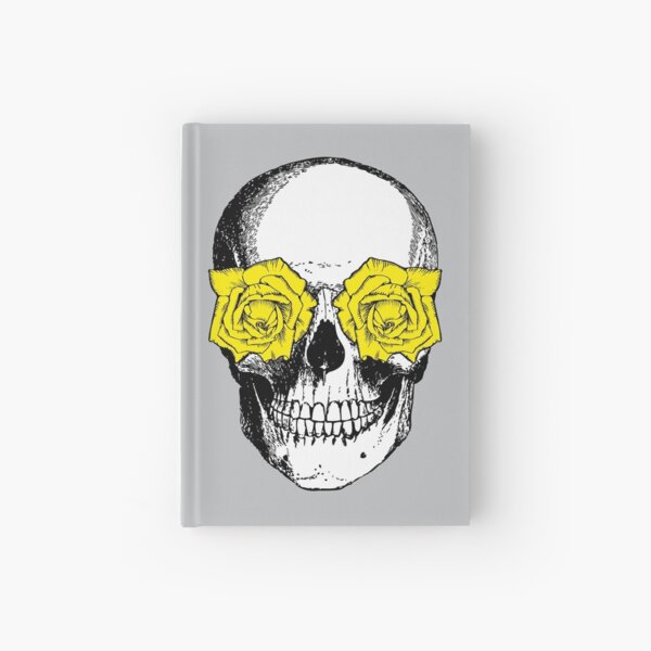 Skull and Roses | Skull and Flowers | Skulls and Skeletons | Vintage Skulls | Grey and Yellow | Hardcover Journal