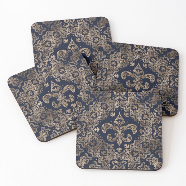Item preview, Luxury Fleur-de-lis Ornament - gold and dark blue designed and sold by k9printart.