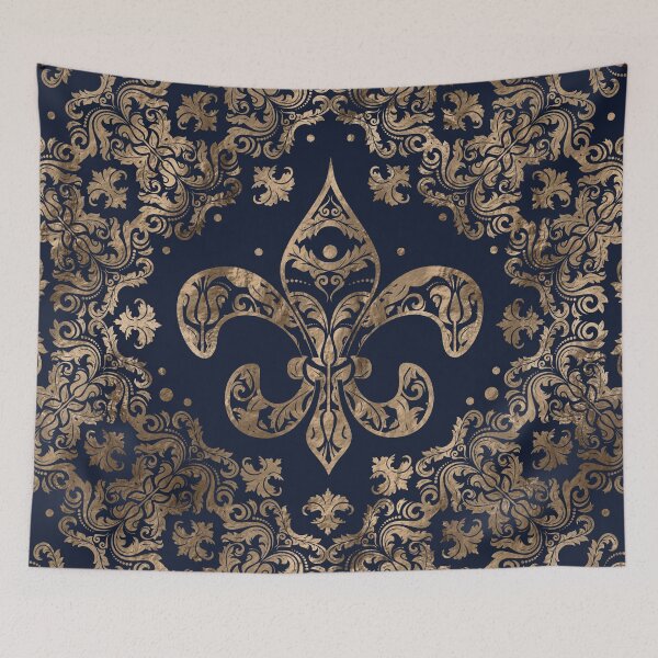 Item preview, Luxury Fleur-de-lis Ornament - gold and dark blue designed and sold by k9printart.