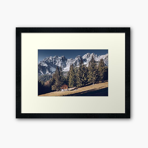 Kaiser - idyllic mountain landscape with mountain hut on the Wilder Kaiser Framed Art Print