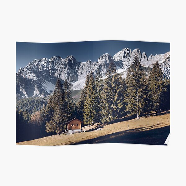 Kaiser - idyllic mountain landscape with mountain hut on the Wilder Kaiser Poster