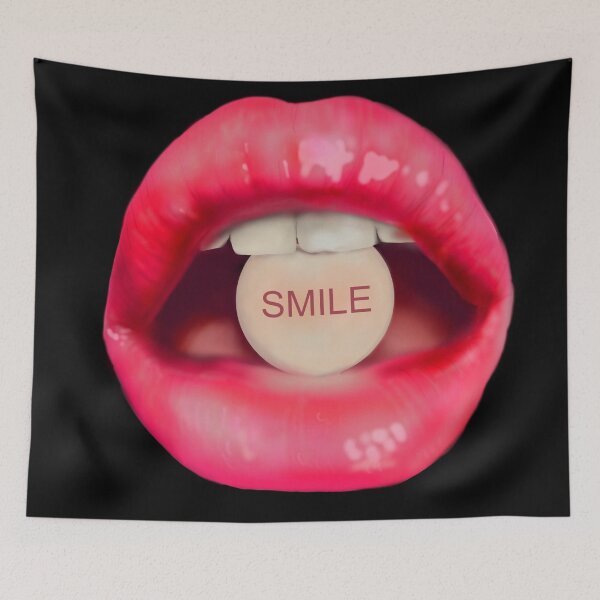 Item preview, Take a pill "Smile" Pink Lips Black background designed and sold by ArtInPi.