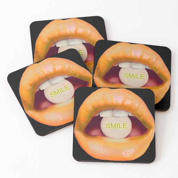 Item preview, Take a pill "Smile" Orange Lips Black background designed and sold by ArtInPi.