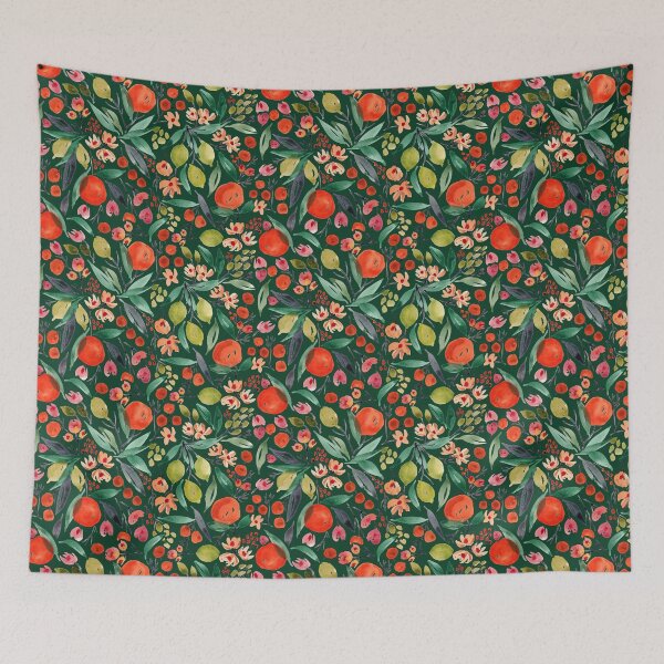 Item preview, Clementines and limes watercolor on green designed and sold by Laura Wright.