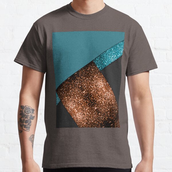 Aqua blue and bronze faux sparkles modern color block art Classic T-Shirt