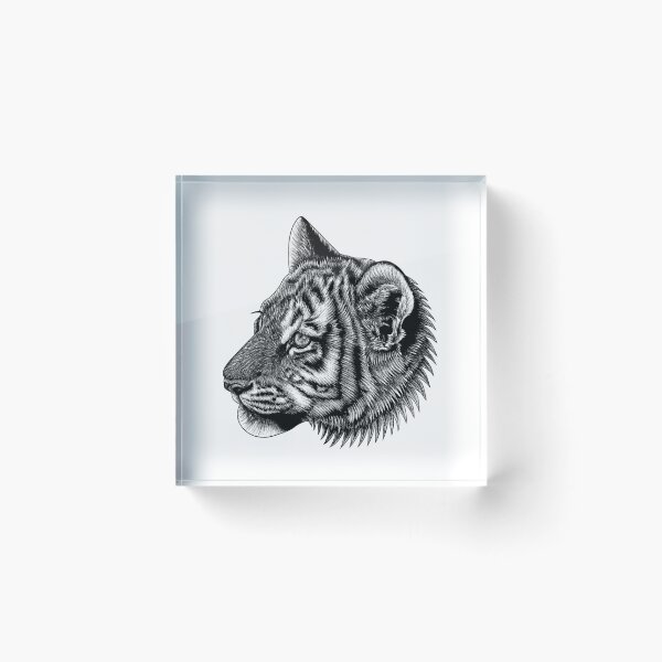 Item preview, Amur tiger cub - big cat - ink illustration designed and sold by LorenDowding.