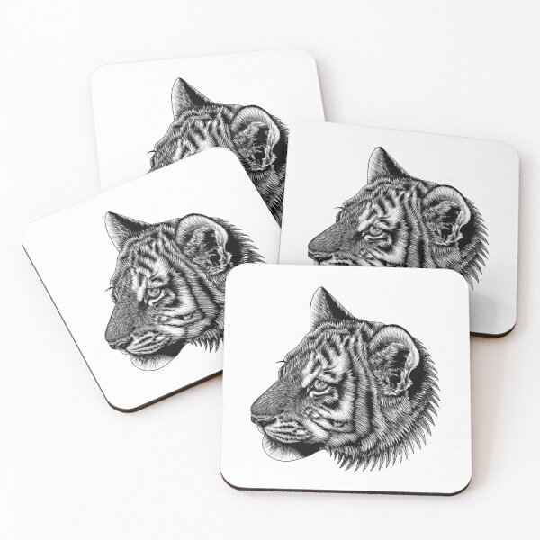 Item preview, Amur tiger cub - big cat - ink illustration designed and sold by LorenDowding.