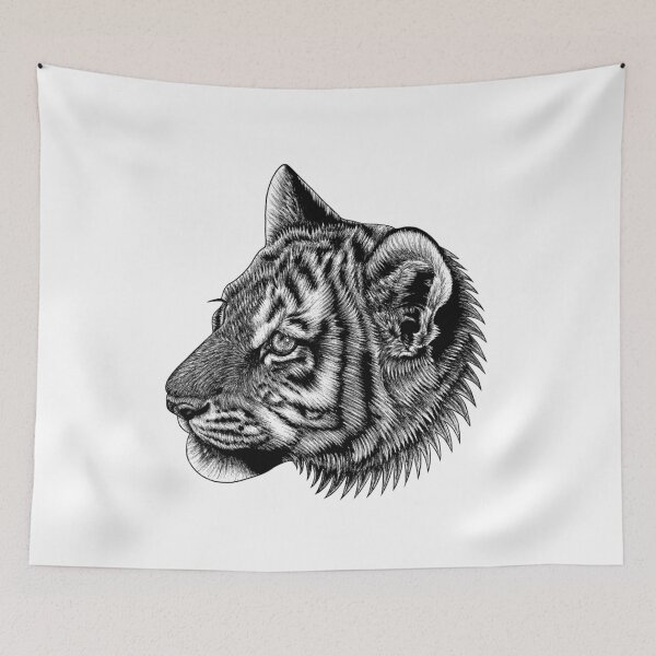 Item preview, Amur tiger cub - big cat - ink illustration designed and sold by LorenDowding.