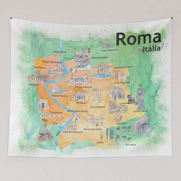 Item preview, Rome Italy Illustrated Travel Poster Favorite Map Tourist Highlights designed and sold by artshop77.
